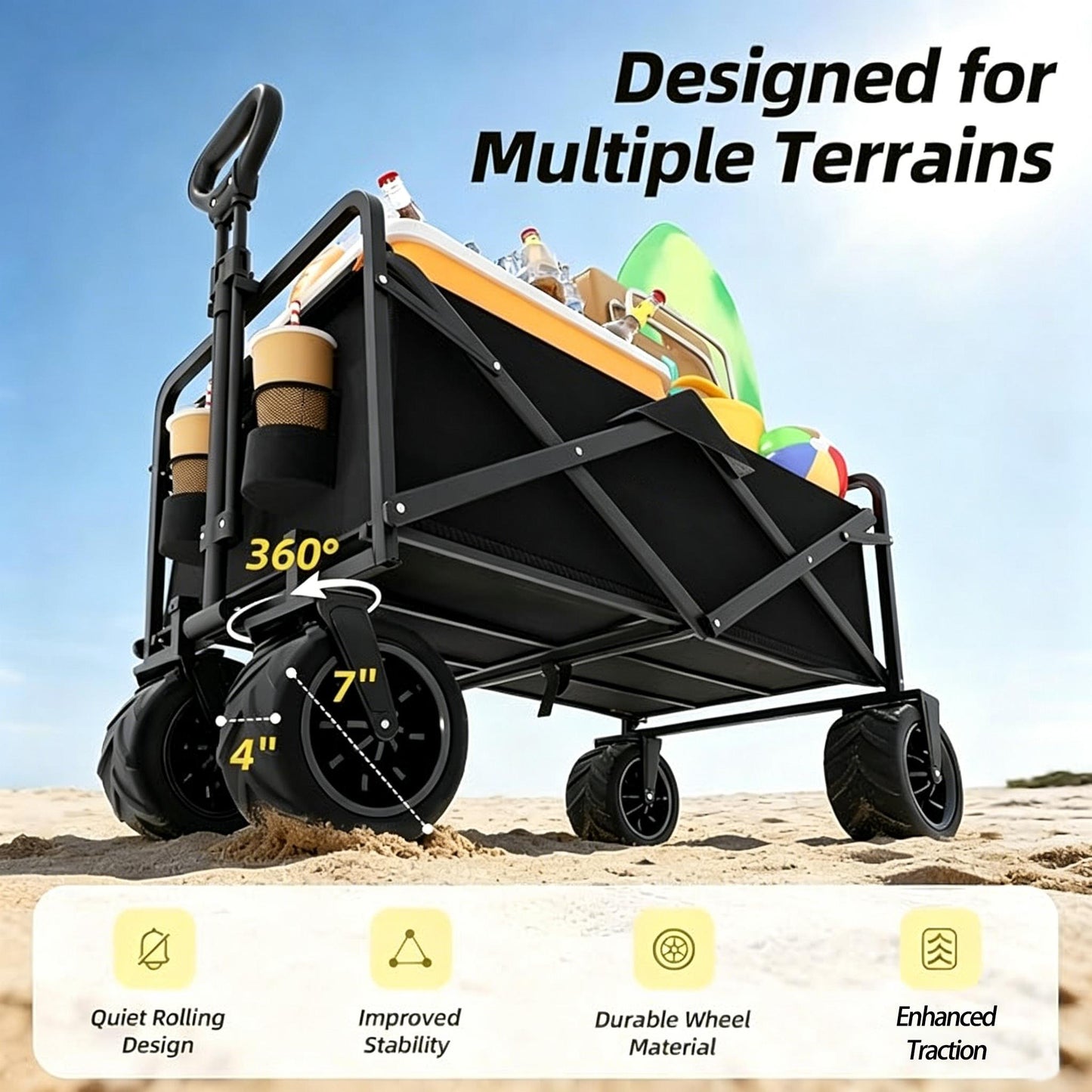 Collapsible Utility Wagon Cart - Large Capacity Outdoor Trolley
