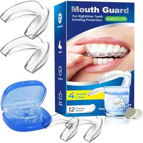 Mouth Night Guards for Teeth Grinding, Mouthguards for Grinding of Teeth, Mouth Guard for Clenching Teeth at Night with 12 Cleaning Tablets