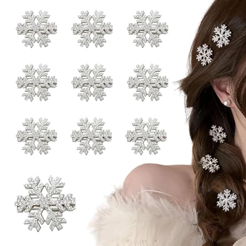 10 Pcs Sparkly Rhinestone Snowflake Hair Clip Hair Barrettes, Christmas Metal Alligator Clips Hair Accessories for Women Princess Long Thick Hair Winter Xmas Hairpins Christmas Party Gifts