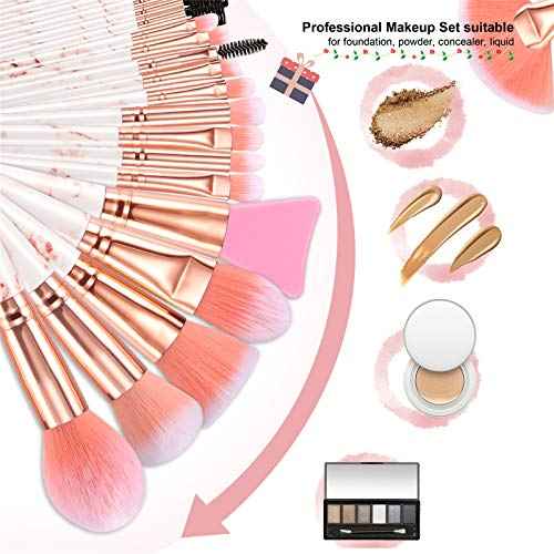 DUAIU Professional Makeup Brushes Set 16PCS Marble Handle with 4PCs Sponge Blenders Foundation Brushes Eyeshadow Brush Lip Brush Silicone Face Mask Brush Make Up Tool