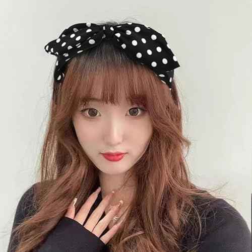 Kilener Polka Dot Hairband Knotted Bow Headband for Women with Rabbit Ears Black Non Slip Headband for Girls Hair Band
