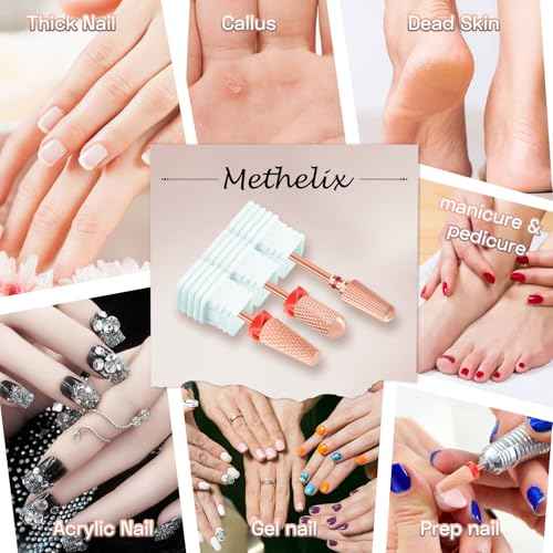 3pcs Nail Drill Bits Set, 3/32'' Carbide Tungsten Nail Bits, Professional 5 in 1 Bit, Smooth Round Top Large Barrel Safety and Tornado Bits,Fast Remove for Manicure Cuticle Acrylic Gel Polish