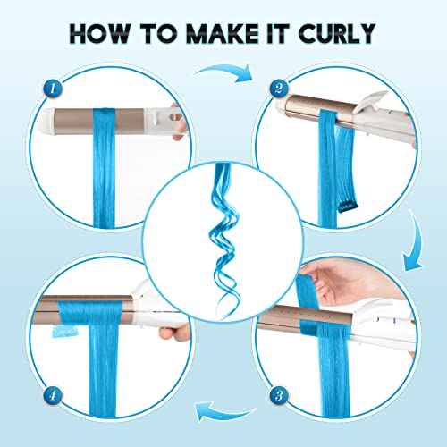 FESHFEN Colored Clip in Hair Extensions - 10 PCS Skyblue Light Blue Highlighted Hair Piece Straight Synthetic Clip in Hairpieces for Women 22 inch