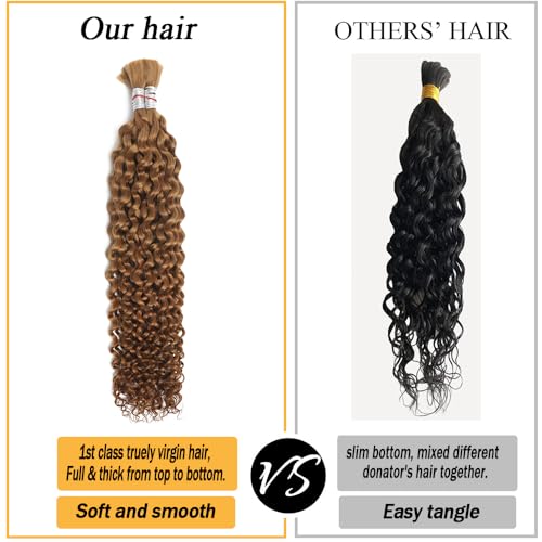 Miss Lee Human Braiding Hair for Boho Knotless Braids Bulk Curly Bundles Human Hair for Micro Braiding Wet and Wavy Water Wave No Weft Human Hair Extension for Box Boho Braids 100g with 2 Bundles 27#