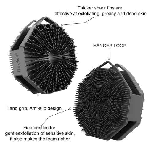 iTokGoK¢ç Premium Silver-Infused Dual-Sided Design 2-in-1 Silicone Body Scrubber for Shower,Body Brush Buffer Scrubber for Men and Women for All Skin, Ergonomic No-Slip Handle, Easy to Clean - Black
