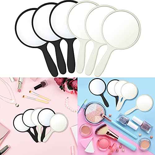 Jetec 25 Pcs Handheld Mirror with Handle, 3.94" L x 2.17" W, Small Portable Round Mirror Bulk for Kids Travel Makeup Classroom Camping Daily DIY Crafts (Black, White)