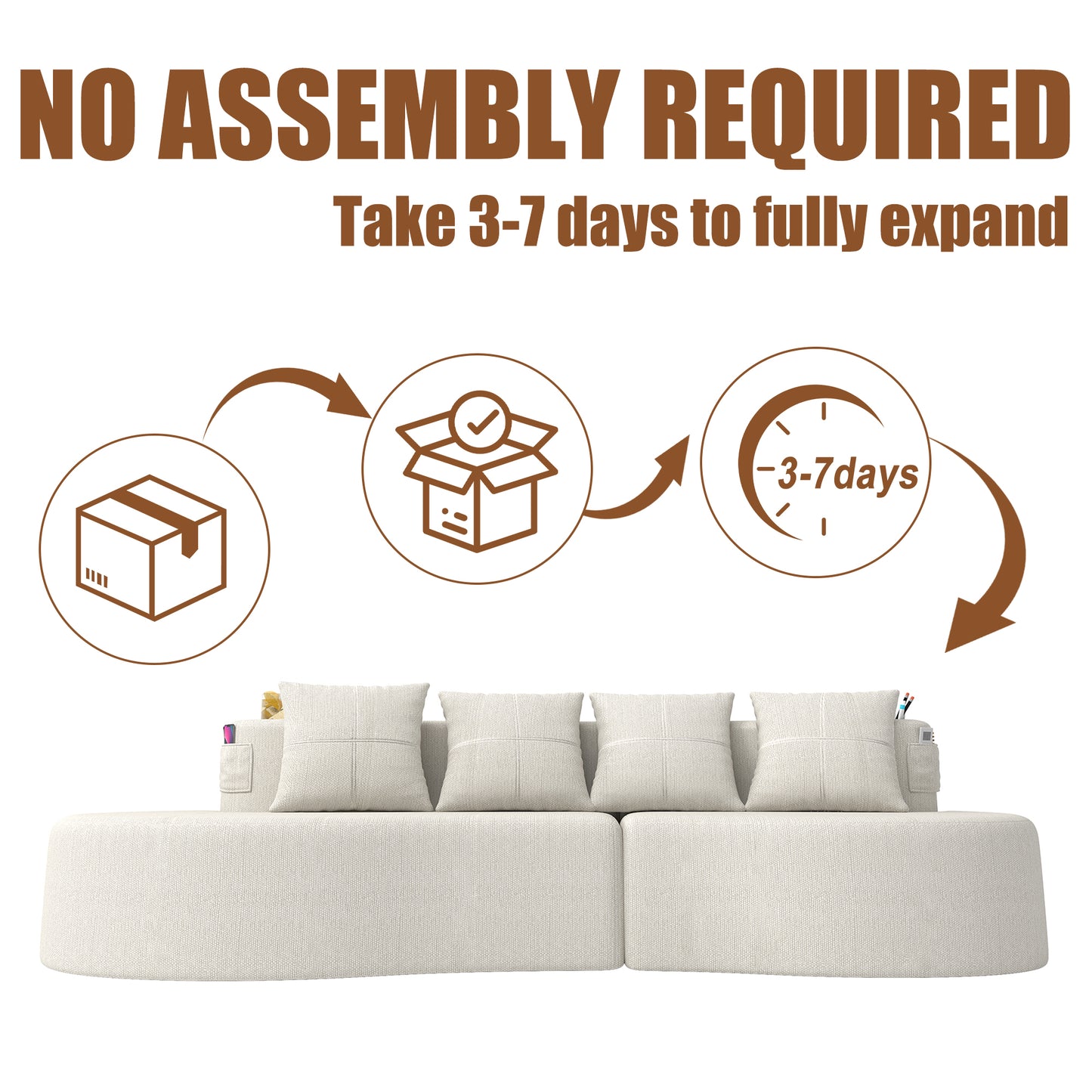 3-Seat Modern Curved Sectional Sofa - Beige Minimalist Design