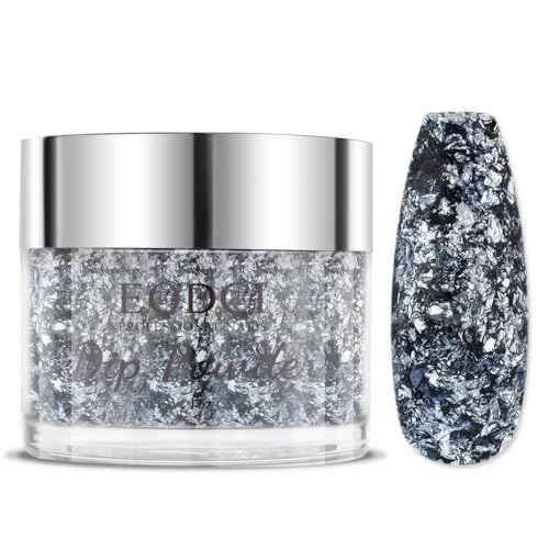 1Milk White with Black Sliver Sparkle Aluminum Foil Dip Powder, Nail Dipping Powder French Pro Collection System Nail Art Starter Manicure Salon DIY at Home 1 oz Long Lasting