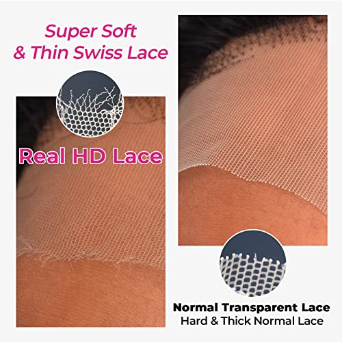 SKINLIKE Real HD Lace 4x4 Closure Straight Human Hair Free Part Swiss HD Lace Melted Undetectable Serrated Edge Pre Plucked with Baby Hair Frontal Closures Only 18 Inch