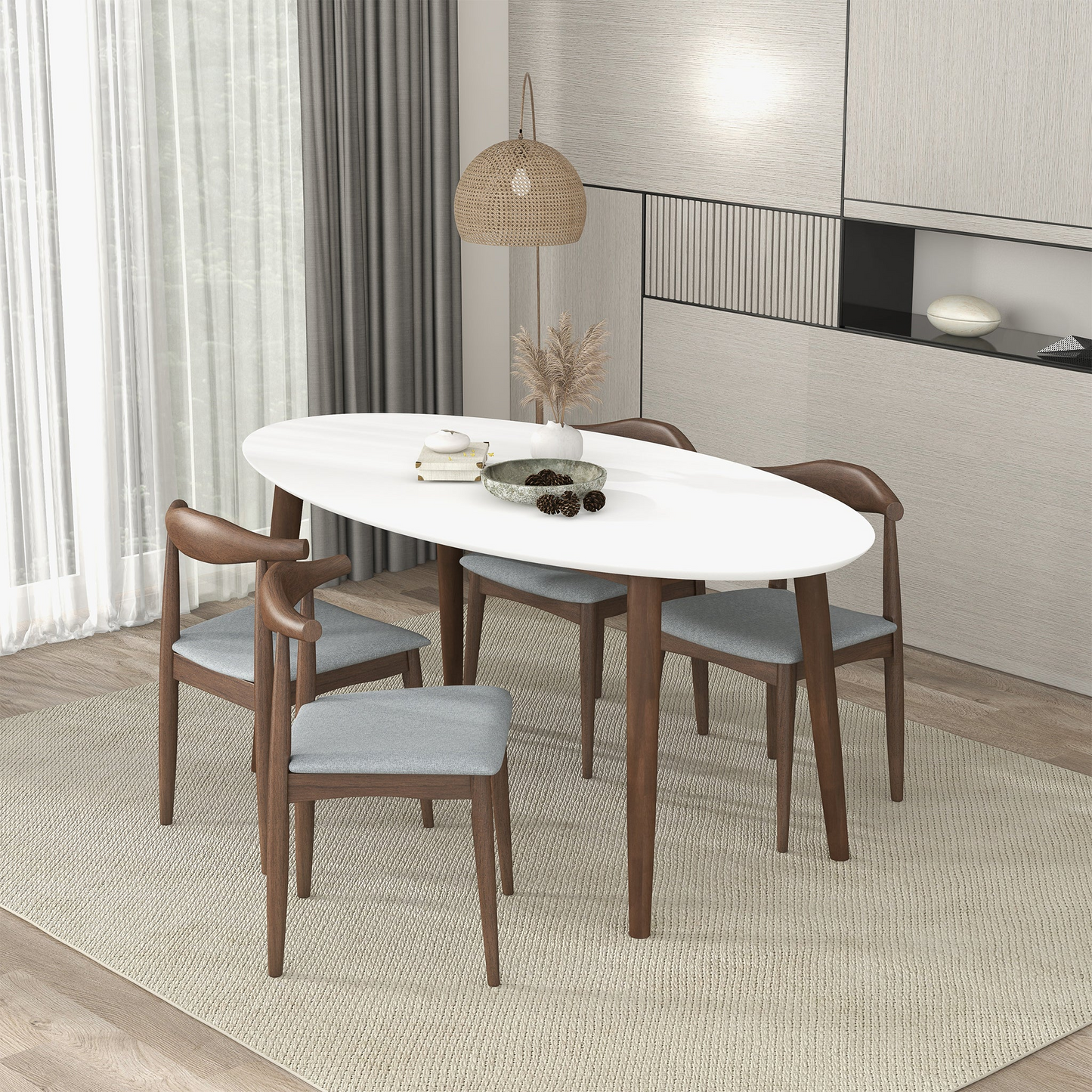 Ada Mid Century Modern Style Solid Wood Dining Table With White Top -