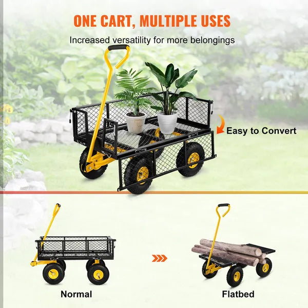 Heavy Duty Garden Cart - 1100 Lbs Steel Utility Wagon with Folding Design