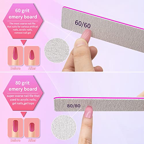 Professional 60/60 Grit Files for Gel and Acrylic Nails - Double Sided Washable Coarse Manicure Tool for Salon