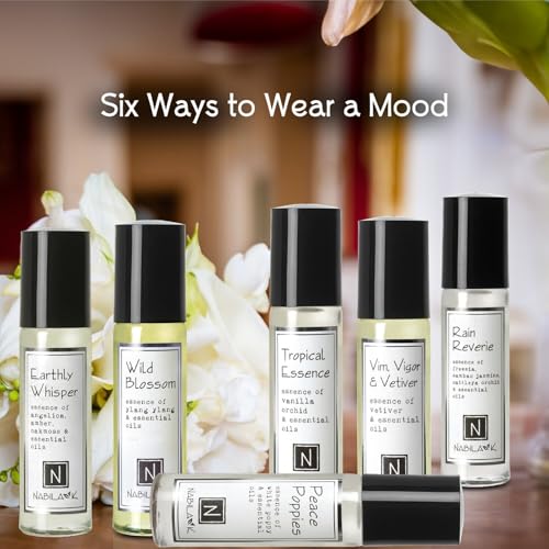 Nabila K Roll-on Perfume (Set of 6) with Essential Oils Alcohol-Free, All-Natural, Organic, Long-Lasting Fragrance - Travel-Size Perfume for Women - TSA Approved, 0.33 oz / 10 ml