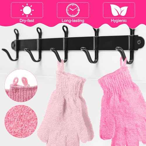 Cuffbow 90 Pcs 45 Pairs Exfoliating Double Sided Bath Gloves with Hanging Loop Colorful Body Shower Gloves for Men Women Beauty Spa Massage Shower Clean Skin Bathing Scrubber Accessories(Pink)