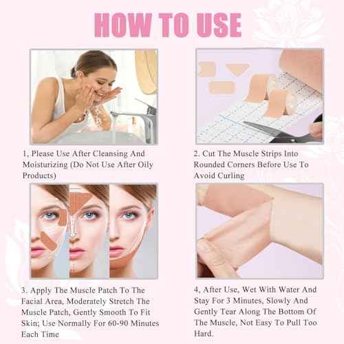 Anti-Wrinkle Face Tape,4 Rolls Facial Myofascial Lift Tape for Skin Firming, Toning & Tightening | Face Lift Tape for Neck & Forehead Smooths Wrinkles, Lifts Skin Anti-Aging Face Toning Belts|4 Colors