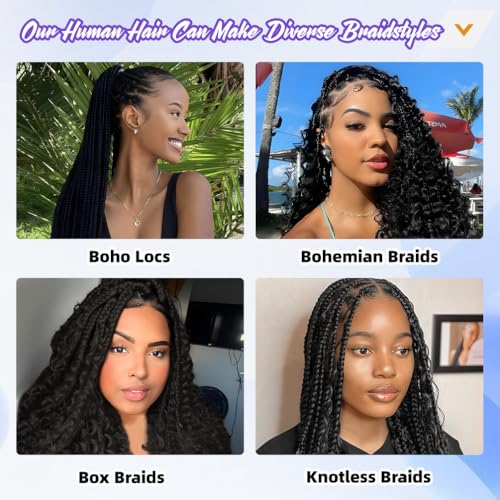 Deep Wave Human Braiding Hair for Boho Braids ? 18 Inch 120g 3 Bundles/Pack Natural Black, 100% Unprocessed 12A Brazilian Virgin Hair Bulk, No Weft, Wet & Wavy Curly Knotless Extensions