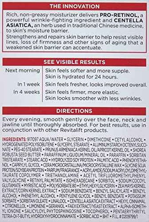 L'Oreal Paris, RevitaLift Anti-Wrinkle + Firming Night Cream Moisturizer 1.7 oz (Pack of 6)