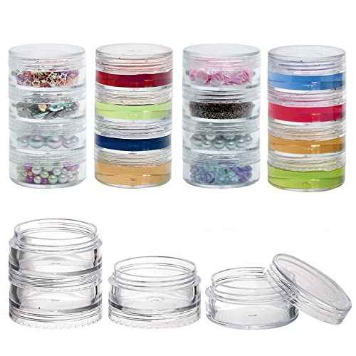 5 Set (20 Pieces) Stackable Cosmetic Containers with Screw Lids and Labels£¬10 Grams Clear Plastic Empty Jars Small Makeup Sample Containers for Beauty Products