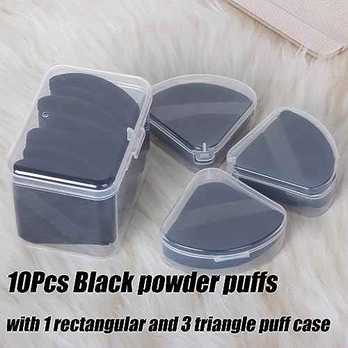 Ocim 10Pcs Triangle Powder Puffs for Face Powder,Soft Velour Triangular Beauty Puff,Makeup Pressed,Baking & Setting Powder Sponge Applicator Pads with Case,Black