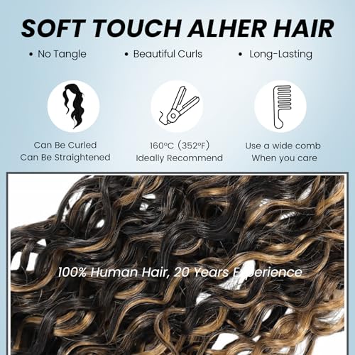 ALHER #1B/27 Skunk Stripe Highlight Water Wave Bundles 26 Inch, Balayage Ombre Black with Blonde Wet and Wavy Curly Single Bundle, 100% Unprocessed Virgin Remy Human Hair Soft Thick Sew In Double Weft