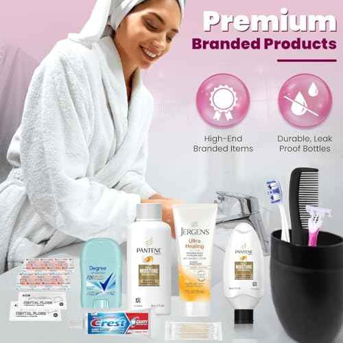 Trektote Travel Toiletry Kit For Women ? 15 Piece Set of Premium Travel Size Toiletries, TSA Compliant Travel Essentials, Includes Shampoo And Conditioner, Body Wash, Toiletry Bag & More