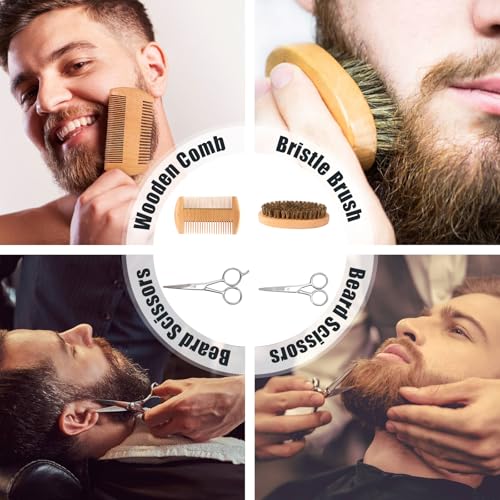 Lionmane Beard Care Christmas Gifts Kit for Men, Beard Mustache Grooming Kit-Beard Balm, Beard Wash, Beard Oil, Brush, Scissors, Birthday Anniversary Thanksgiving Gifts for Husband/Boyfriend/Dad/Him