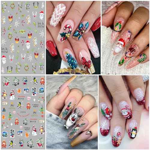 8 Sheets 3D Snowflake Nail Art Stickers Winter Christmas Nail Decals Snowflakes Stickers for Nails Xmas Winter White Snow Sparkly Nail Design Holiday Christmas New Year Nail Decoration for Women Girls