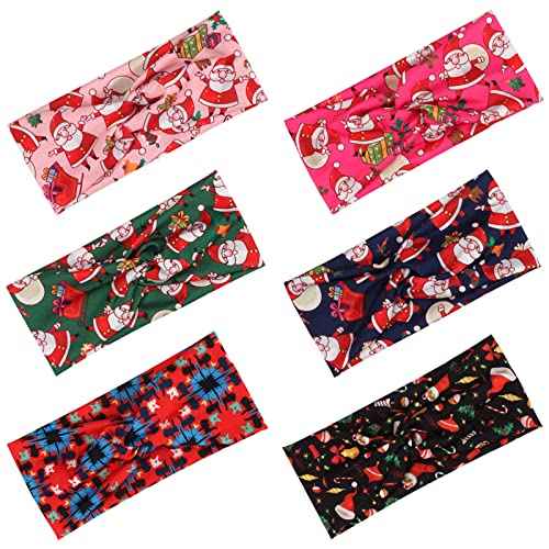 6 Pack Christmas Knotted Headbands for Women Gils Snowman Yoga Twist Workout Hair Accessories Gifts
