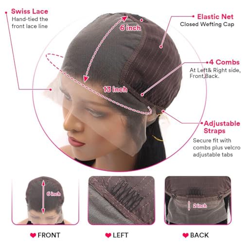 13x6 Deep Wave Lace Front Wigs Human Hair 200% Density Human Hair Wig Pre Plucked 13x6 HD Transparent Lace Front Wigs for Women 18 Inch