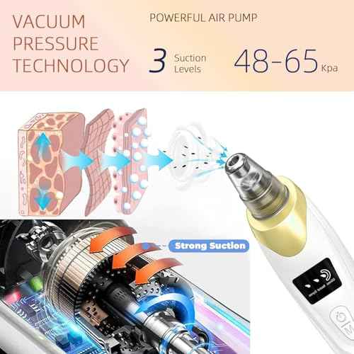 2025 Pore Vacuum, USB Rechargeable Blackhead Remover Vacuum,3 Levels Adjustable Pore Vacuum Blackhead Remover, with 5 Suction Power,6 Probes,Face Vacuum Pore Cleanser for Women & Men-Gold