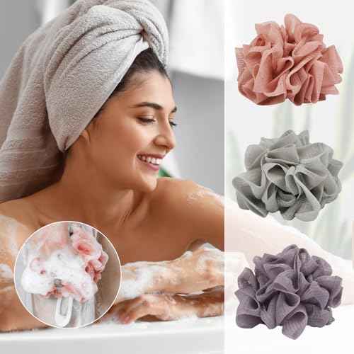 3 Pcs Soap Bar Loofah, 2 in 1 Bar Soap Loofah Pouch Can Hold Soap Effective Exfoliation for Bathing (Khaki + Coffee + Pink)