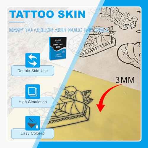 Emalla 3mm Premium Tattoo Fake Skin, 10Pcs Silicone Practice Skin for Practice Double-Sided Use 7.4"x5.6" Soft Skin for Artists and Beginners Tattoo Supplies