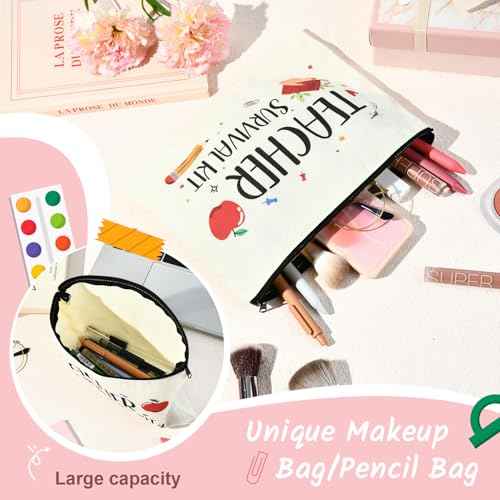 8PCS Teacher Appreciation Gifts Bulk Teacher Gifts Makeup Bags Survival Kit Appreciation Week Keychain for women