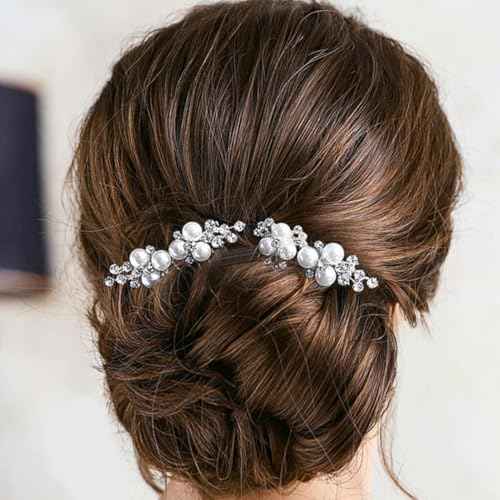 Asooll Gold Wedding Pearl Hair Comb Bride Crystal Hairpiece Bridal Rhinestone Hair Clip Hair Accessories for Women (Set of 2) (A-Gold)
