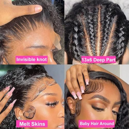 13x6 Deep Wave Lace Front Wigs Human Hair 200% Density HD Lace Frontal Wigs 12A Glueless Curly Wigs Human Hair Pre Plucked with Baby Hair Wet And Wavy Wigs for Black Women Natural Black 20 inch