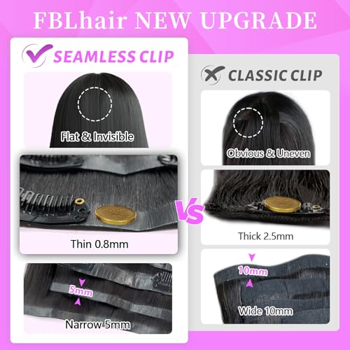 20 inch Seamless Body Wave Clip in Extensions Real Human Hair Extensions Clip Ins 110g 7pcs Thick Invisible Clip in Hair Extensions #1B Natural Black