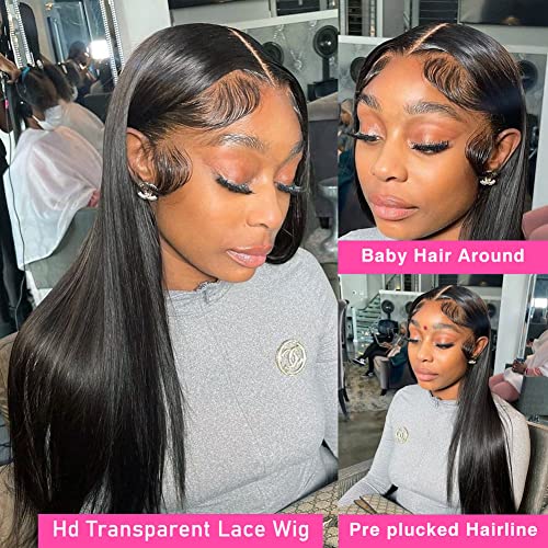 Metamuclia Hair Lace Front Wigs Human Hair Pre Plucked 13x4 HD Transparent Straight Lace Front Wig Human Hair Wigs with Baby Hair Bleached Knots 180% Density Frontal Wigs for Women Glueless 18 Inch