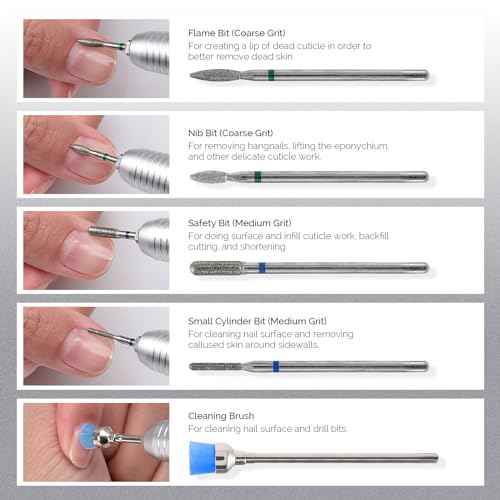 MelodySusie 10pcs Nail Drill Bits Set, 3/32 Inch Diamond Cuticle Nail Bits Kit for Nail Drill E-File, Manicure Pedicure Remover Tools for Acrylic Gel Nails, Salon Home Nail Care Supplies, Silver