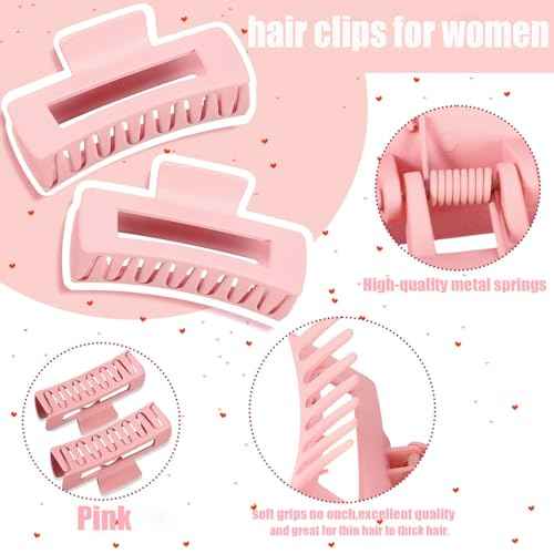 18 Pack Hair Claw Clips,Hair Clips For Women,Large Hair Claw Clips For Thick Hair,Nonslip Matte Hair Clips Hair Accessories Women Girl Birthday Christmas Gift (18 Pack Pink)