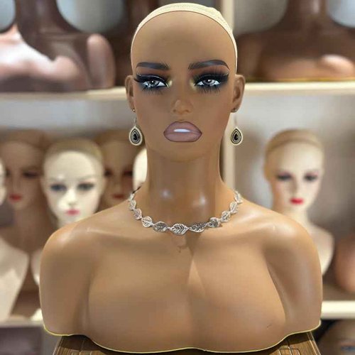 JINGFA Half Body Mannequin Head with Shoulders with Support Hole Realistic Display and Styling for Wigs, Jewelry, Clothing Displaying