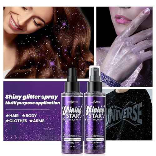 Body Glitter Spray, Glitter Hairspray, Purple Body Glitter Spray, Quick-Drying and Waterproof Glitter Hairspray, Nozzles are not Easily clogged, Long-Lasting Body Shiny for Stage Makeup, 3.38Oz
