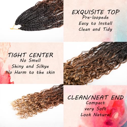 Goddess Box Braids Crochet Hair 14inch 112 Stands Boho Crochet Box Braids with Curly Ends 8 Packs Boho Box Braids Crochet Hair for Black Women Pre Looped Boho Box Braids Crochet Hair Extensions