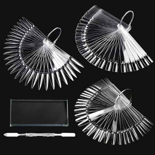 150pcs Nail Swatch Sticks with Ring, Clear Fan-shaped Nail Color Swatches with Palette Spatula Tool for Nail Polish Display Practice Nail Techs Must Haves Nail Supplies