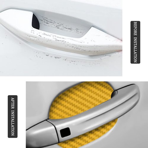 Blilo 8PCS Car Door Handle Sticker, Carbon Fiber, Gold/8PCS, Universal Fit, Door, Metal Finish