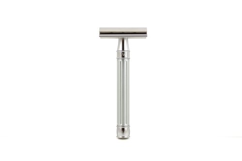 Edwin Jagger 3ONE6 DE Stainless Steel Safety Razor, Grooved, 1x Pack of DE Razor Blades (Anodized Silver)