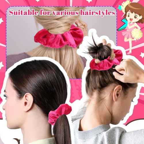 24 Sets Cheerleader Gifts Bulk Velvet Scrunchies Cheer Elastic Hair Scrunchy Cheer Stuff Cheerleader Gifts for Cheerleading Teams Birthday Party (Hot Pink, Black)