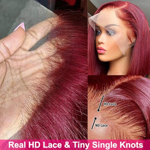 Flady 99j Burgundy Bob Wig Human Hair 13x4 Bob Lace Front Wigs Human Hair Pre Plucked 150% Densiy HD Transparent Lace Frontal Wigs Human Hair for Women Glueless Short Bob Wigs 10 inch