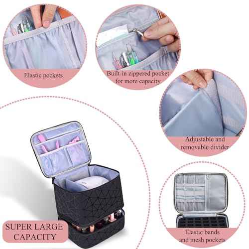 PU Leather Nail Polish Organizer, Double Layer Nail Polish Storage Holds 30 Bottles (15ml/0.5fl.oz) & Nail Lamp, Portable Nail Bag Organizer Case for Nail Tech Travel & Manicure Kit