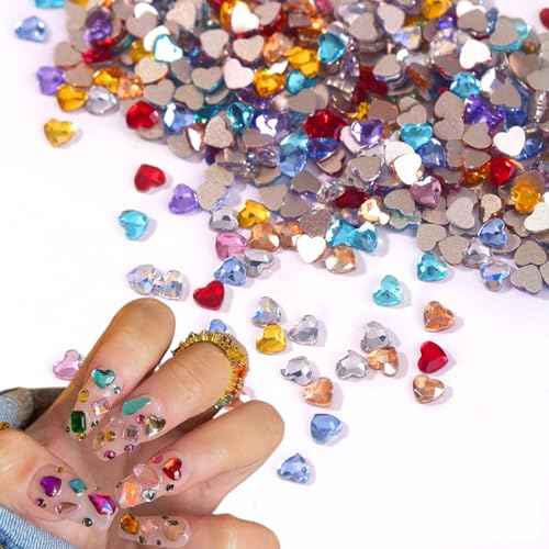 300Pcs 3mm Colorful Heart Nail Charms Aurora Valentine Heart Nail Art Charms Crystals Nail 3D Multi Color Flatback Rhinestones Gems Nail Diamonds for Women Nail Design Crafting DIY Nail Jewelry