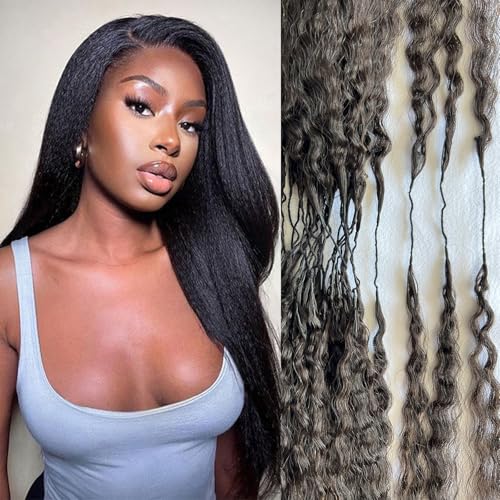 Kinky Straight Feather Crochet Human Hair Extension Yaki Wave Pre Separated Knotless Crochet Hair Micro Bundles With Loop For Reusable Boho Braids 18Inch 60g 50Strands